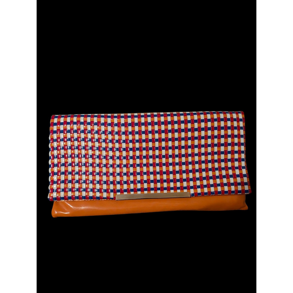 Vintage Woven Orange Clutch with Gold Chain Strap and Detachable Handle